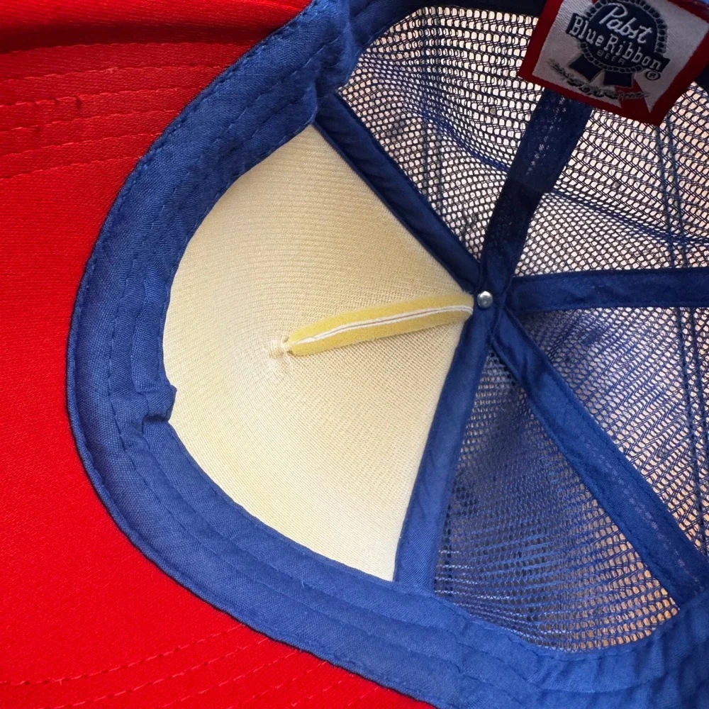 Pabst Blue Ribbon PBR Trucker Hat Red White Blue‎ Mesh Snapback Baseball Cap